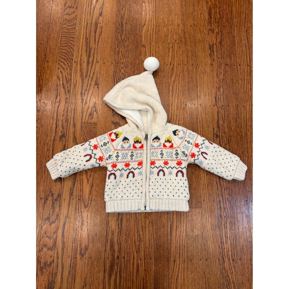 Hanna Andersson Swedish Gnome Fair Isle Sherpa Lined Hoodie Jacket 12-18M